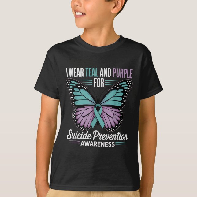 I Wear Teal &amp; Purple For Suicide Prevention Aw T-Shirt (Front)