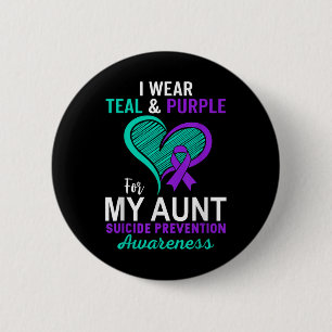 I Wear Teal & Purple In Memory Of My Aunt Suic 6 Cm Round Badge