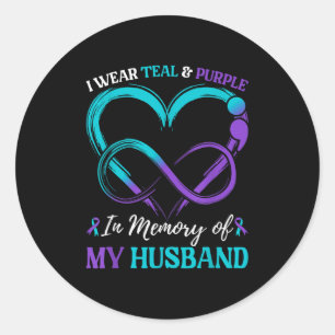 I Wear Teal & Purple In Memory Of My Husband Classic Round Sticker