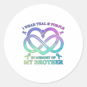 I Wear Teal & Purple Memory Of My Brother Suic Classic Round Sticker