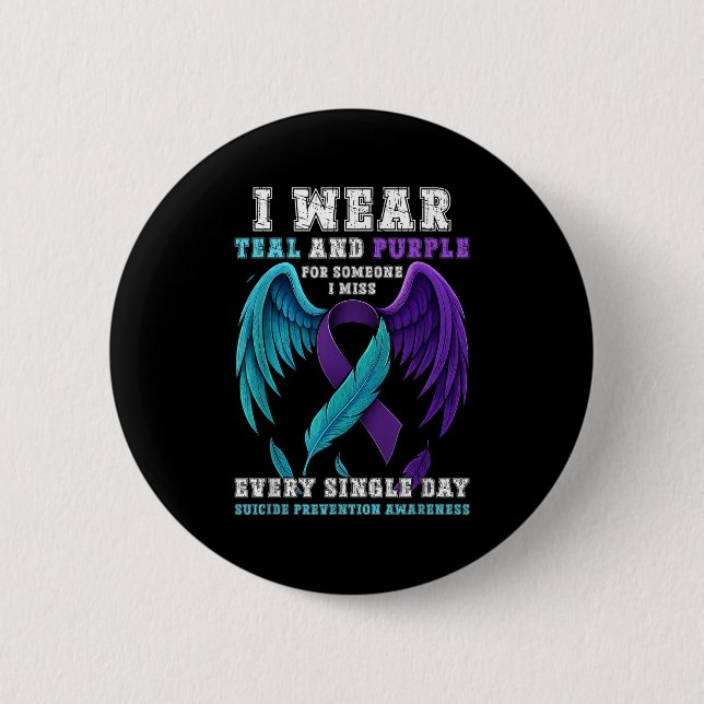 I Wear Teal &amp; Purple Ribbon Suicide Prevention 6 Cm Round Badge (Front)