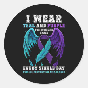 I Wear Teal & Purple Ribbon Suicide Prevention Classic Round Sticker