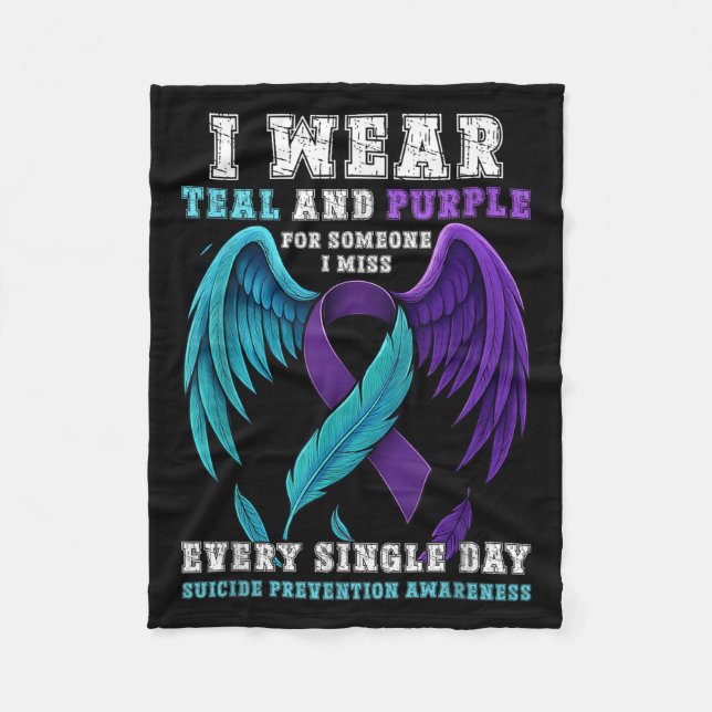 I Wear Teal &amp; Purple Ribbon Suicide Prevention Fleece Blanket (Front)