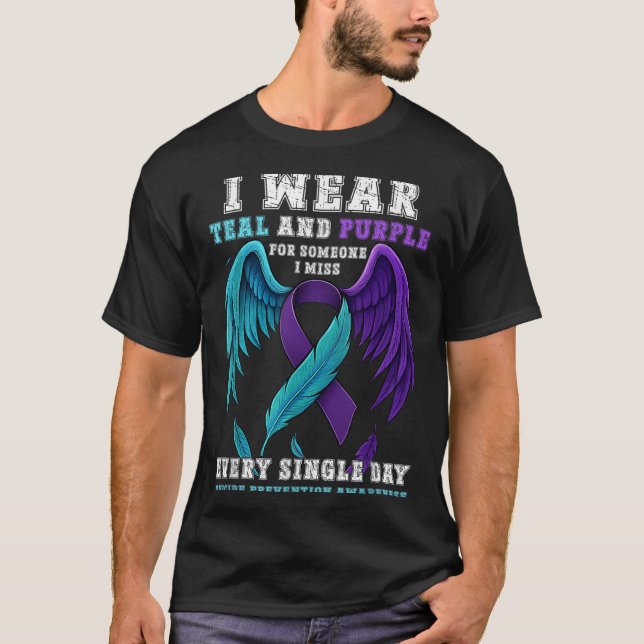 I Wear Teal &amp; Purple Ribbon Suicide Prevention T-Shirt (Front)