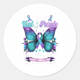I Wear Teal &amp; Purple Suicide Prevention Awaren Classic Round Sticker