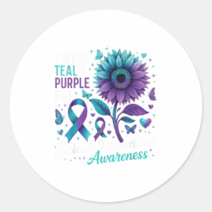 I Wear Teal & Purple Suicide Prevention Awaren Classic Round Sticker