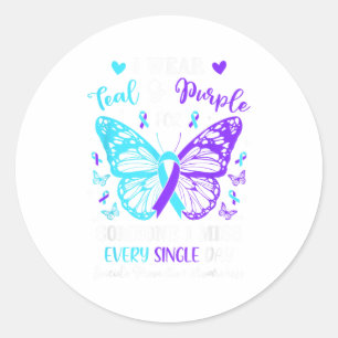 I Wear Teal &amp; Purple Suicide Prevention Awaren Classic Round Sticker