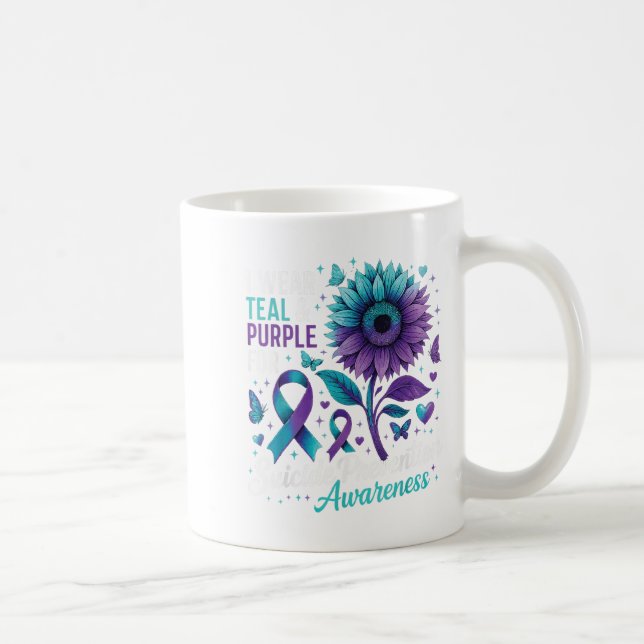 I Wear Teal &amp; Purple Suicide Prevention Awaren Coffee Mug (Right)
