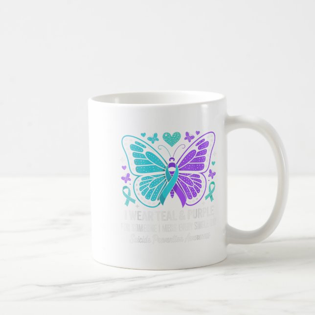 I Wear Teal &amp; Purple Suicide Prevention Awaren Coffee Mug (Right)