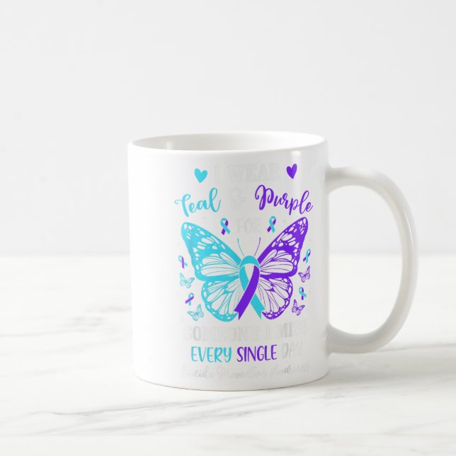 I Wear Teal &amp; Purple Suicide Prevention Awaren Coffee Mug (Right)