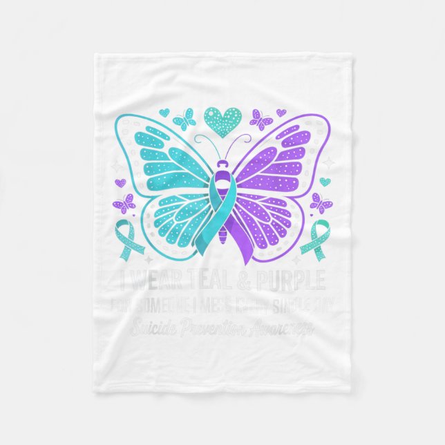 I Wear Teal &amp; Purple Suicide Prevention Awaren Fleece Blanket (Front)