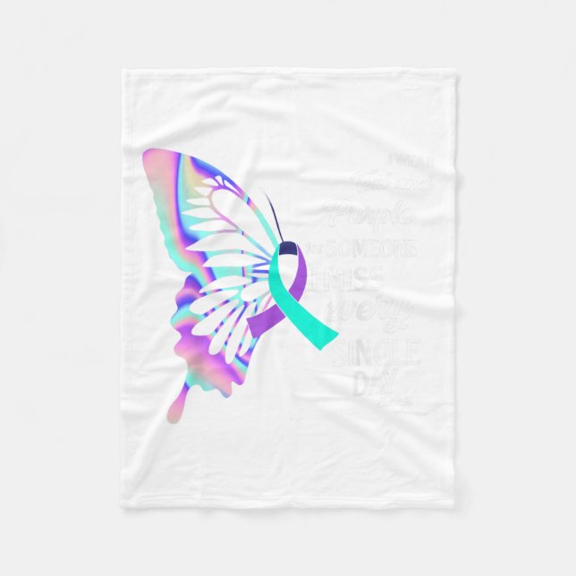 I Wear Teal &amp; Purple Suicide Prevention Awaren Fleece Blanket (Front)