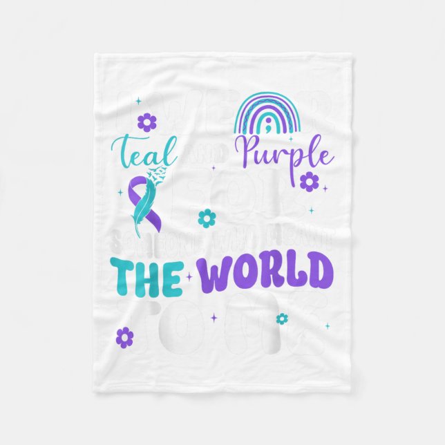 I Wear Teal &amp; Purple Suicide Prevention Awaren Fleece Blanket (Front)