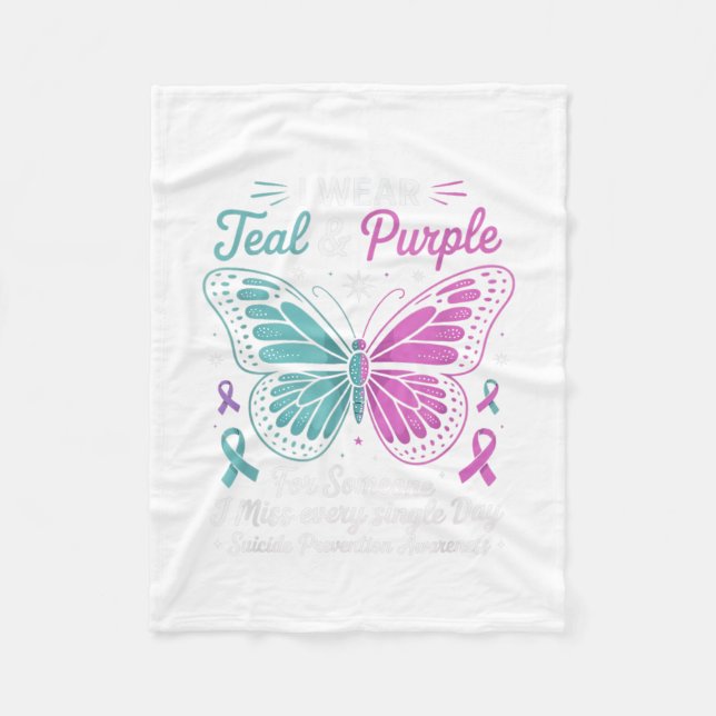I Wear Teal &amp; Purple Suicide Prevention Awaren Fleece Blanket (Front)