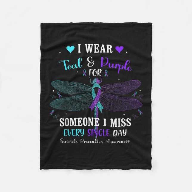 I Wear Teal &amp; Purple Suicide Prevention Awaren Fleece Blanket (Front)