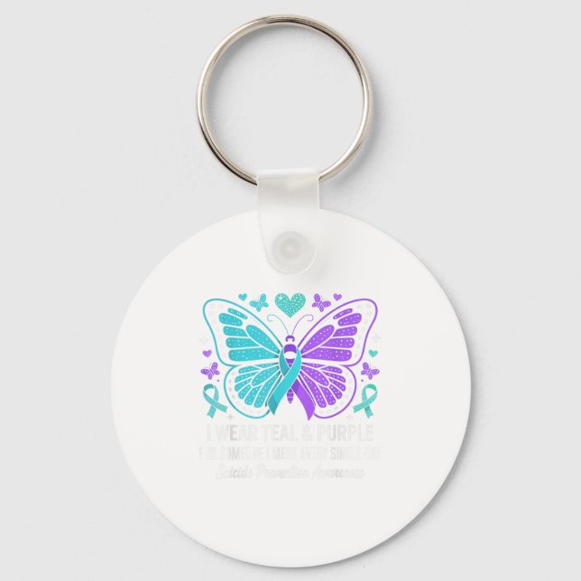 I Wear Teal &amp; Purple Suicide Prevention Awaren Key Ring (Front)
