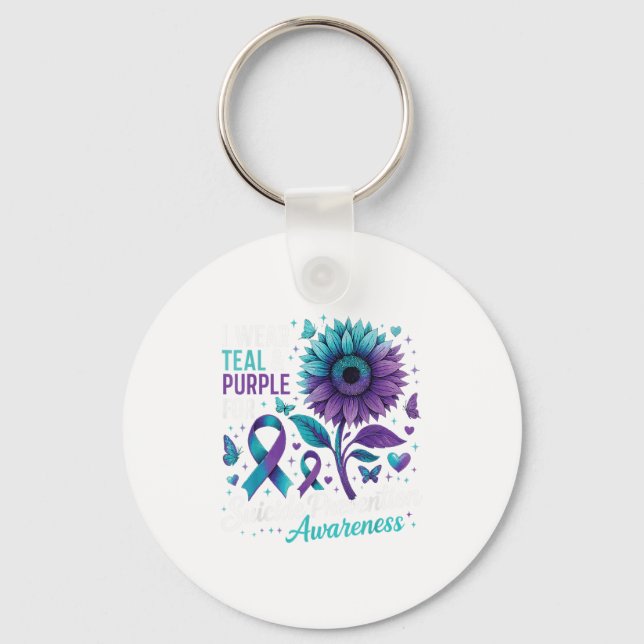 I Wear Teal &amp; Purple Suicide Prevention Awaren Key Ring (Front)