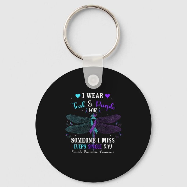I Wear Teal &amp; Purple Suicide Prevention Awaren Key Ring (Front)