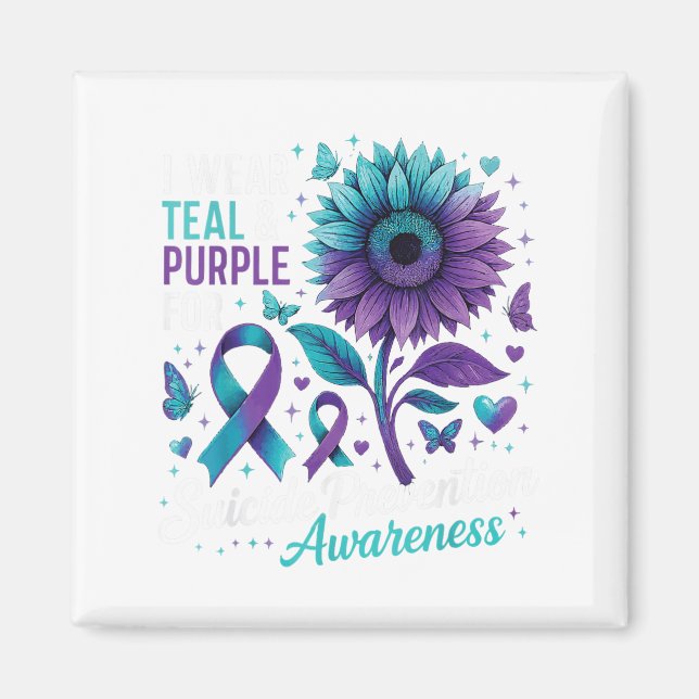 I Wear Teal &amp; Purple Suicide Prevention Awaren Magnet (Front)