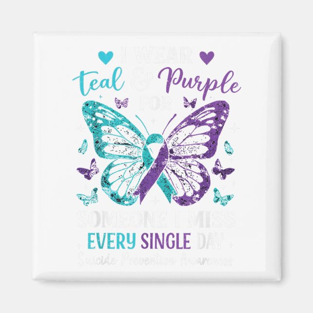 I Wear Teal &amp; Purple Suicide Prevention Awaren Magnet (Front)