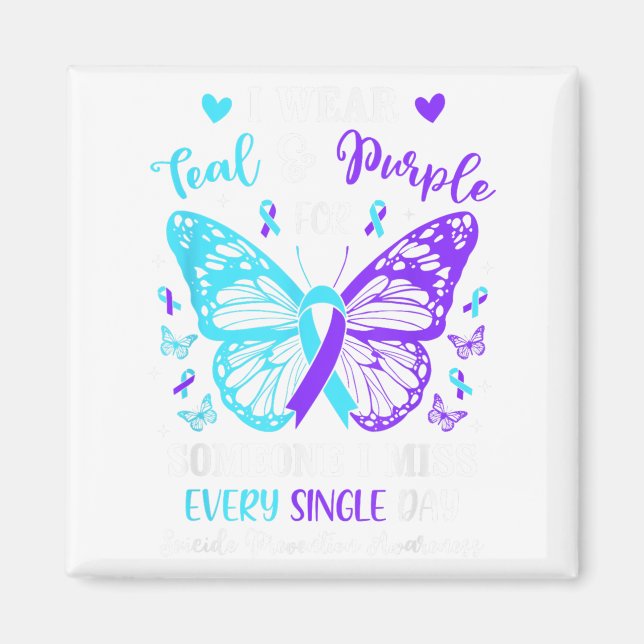 I Wear Teal &amp; Purple Suicide Prevention Awaren Magnet (Front)