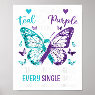 I Wear Teal &amp; Purple Suicide Prevention Awaren Poster