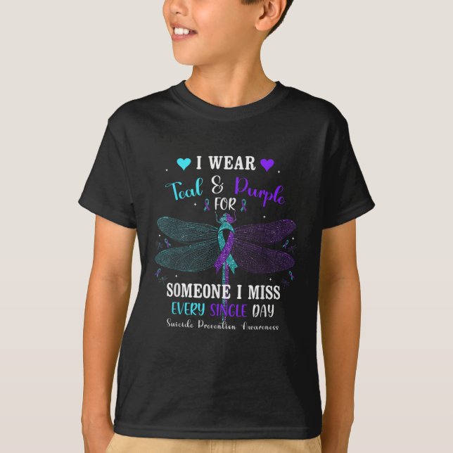 I Wear Teal &amp; Purple Suicide Prevention Awaren T-Shirt (Front)