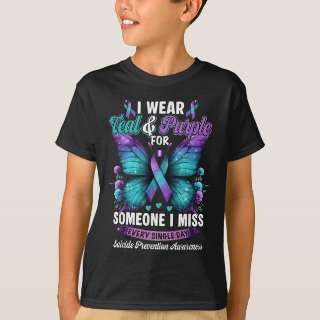 I Wear Teal &amp; Purple Suicide Prevention Awaren T-Shirt (Front)