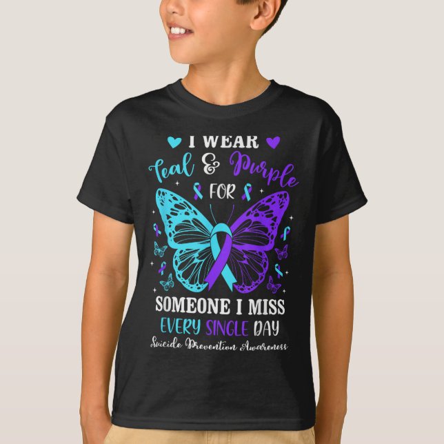 I Wear Teal &amp; Purple Suicide Prevention Awaren T-Shirt (Front)