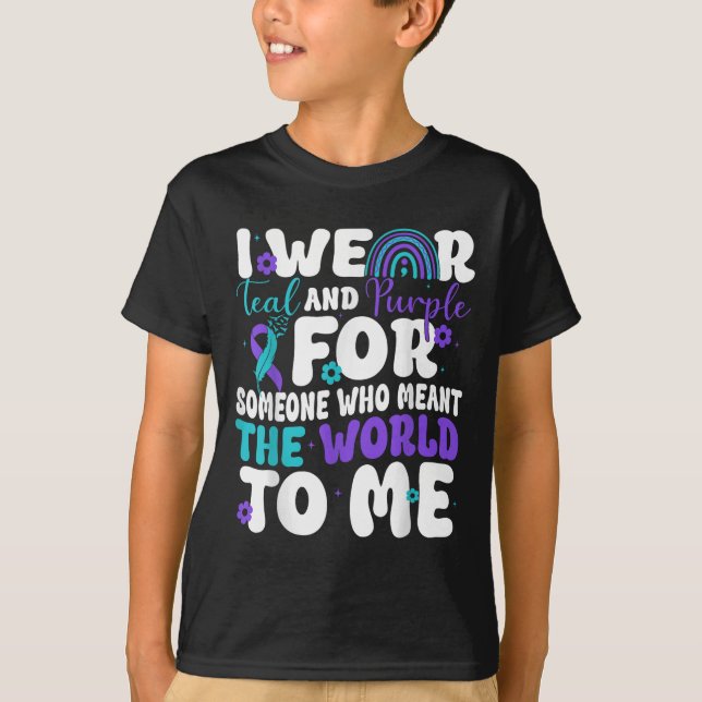 I Wear Teal &amp; Purple Suicide Prevention Awaren T-Shirt (Front)