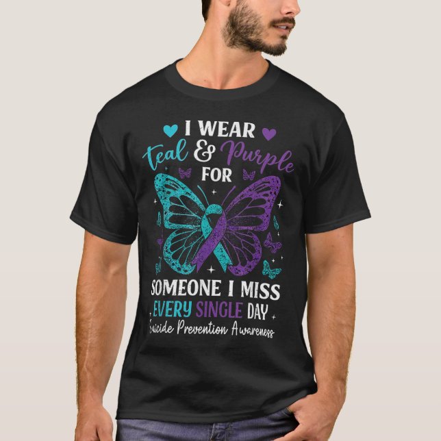 I Wear Teal &amp; Purple Suicide Prevention Awaren T-Shirt (Front)