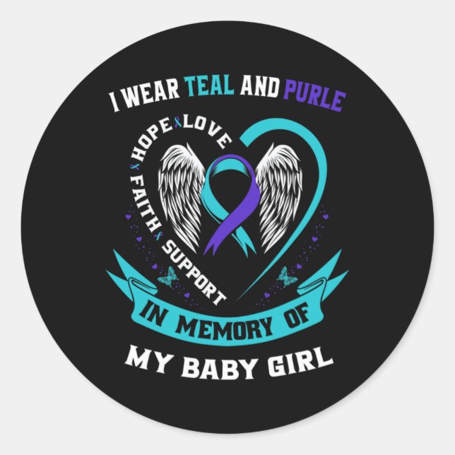 I Wear Teal And Purple Ba  Classic Round Sticker (Front)