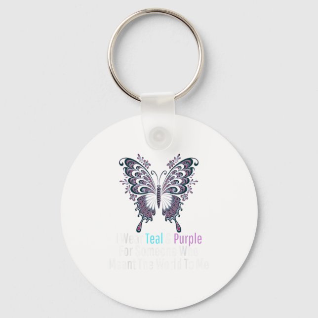I Wear Teal And Purple Butterfly Suicide Preventio Key Ring (Front)