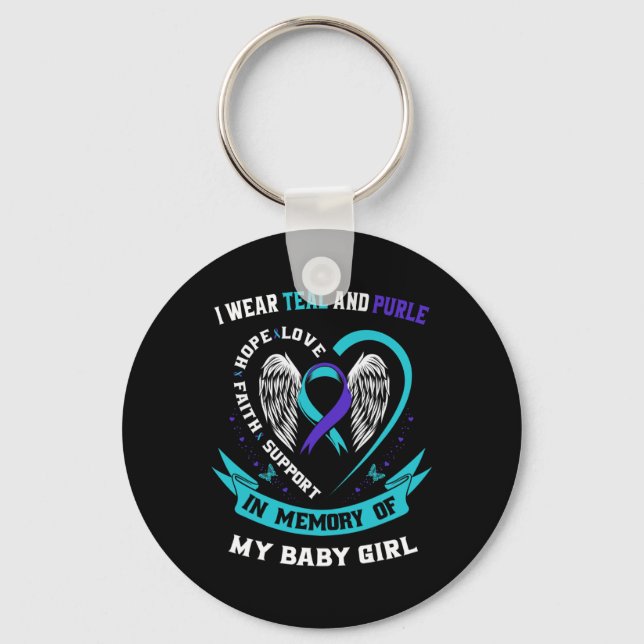 I Wear Teal And Purple By Suicide Awareness Ribbon Key Ring (Front)