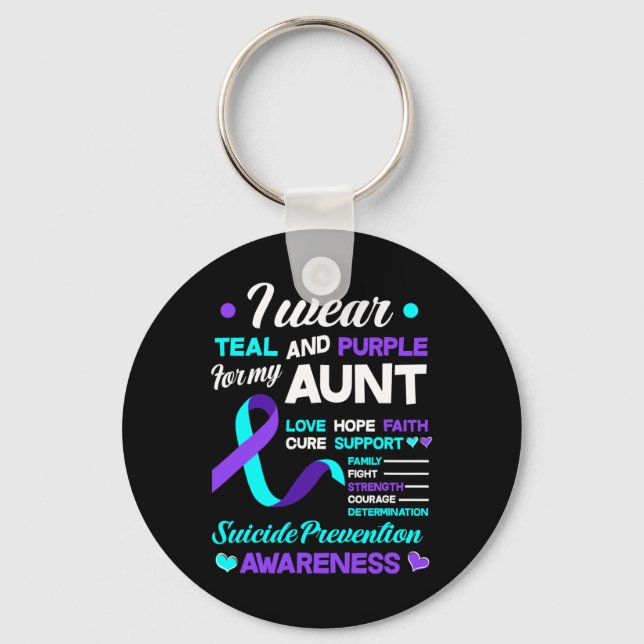 I Wear Teal And Purple For My Aunt Suicide Prevent Key Ring (Front)