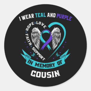 I Wear Teal And Purple For My Cousin Suicide Aware Classic Round Sticker