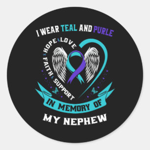I Wear Teal and Purple For My Nephew Suicide Aware Classic Round Sticker