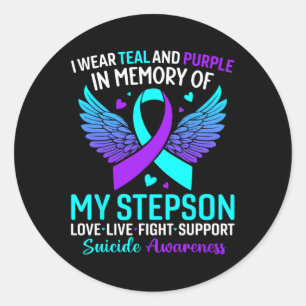 I Wear Teal And Purple For My Stepson Suicide Prev Classic Round Sticker