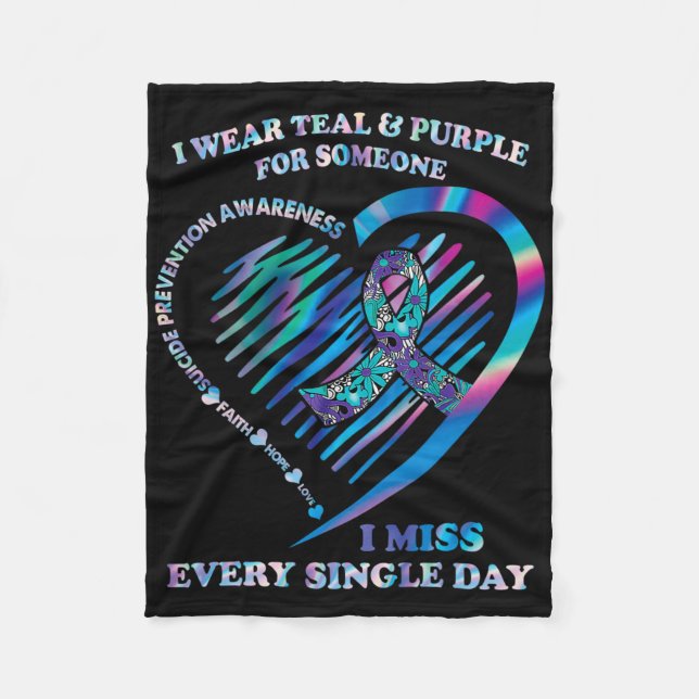 I Wear Teal And Purple Heart Suicide Prevention Aw Fleece Blanket (Front)