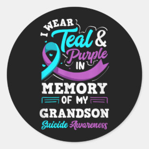 I Wear Teal And Purple In Memory Of My Grandson Classic Round Sticker