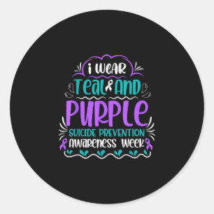 I wear teal and purple prevention awareness week classic round sticker