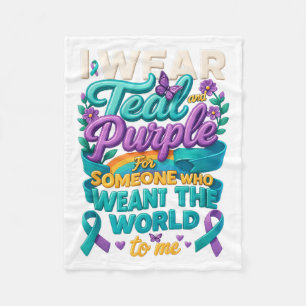 I Wear Teal And Purple Ribbon Suicide Prevention A Fleece Blanket