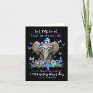 I Wear Teal And Purple Suicide Awareness Elephant Card