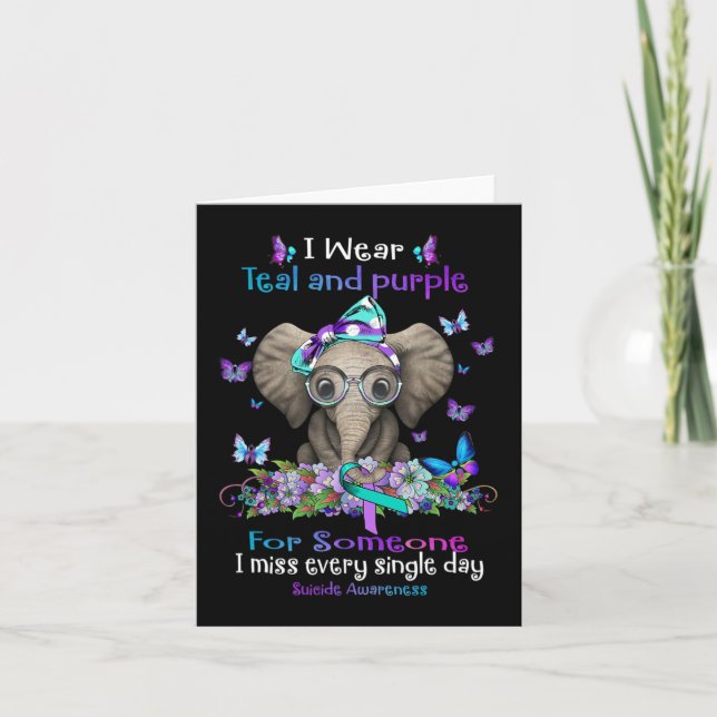 I Wear Teal And Purple Suicide Awareness Elephant  Card (Front)