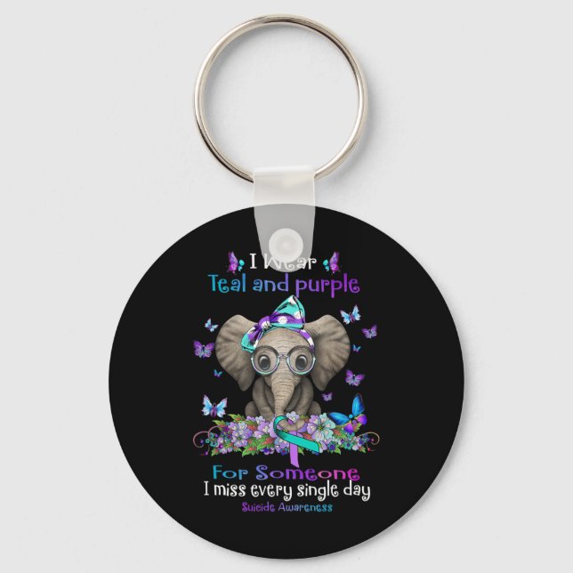 I Wear Teal And Purple Suicide Awareness Elephant  Key Ring (Front)