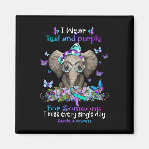 I Wear Teal And Purple Suicide Awareness Elephant  Magnet