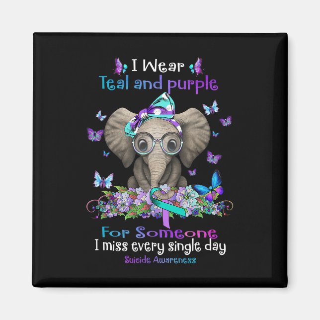 I Wear Teal And Purple Suicide Awareness Elephant  Magnet (Front)
