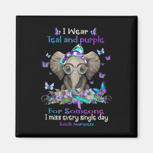 I Wear Teal And Purple Suicide Awareness Elephant  Magnet