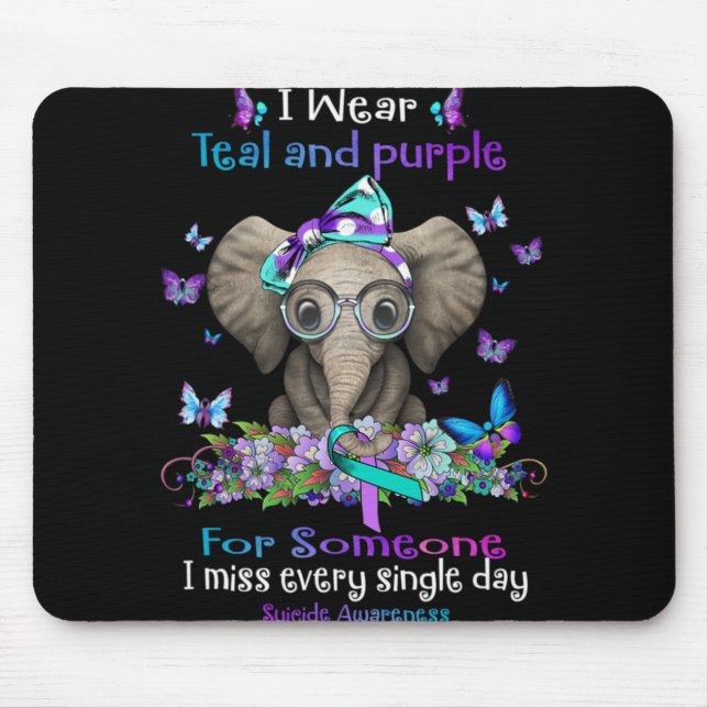 I Wear Teal And Purple Suicide Awareness Elephant  Mouse Mat (Front)