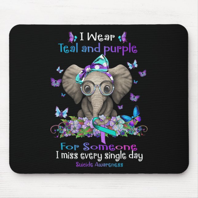 I Wear Teal And Purple Suicide Awareness Elephant  Mouse Mat (Front)